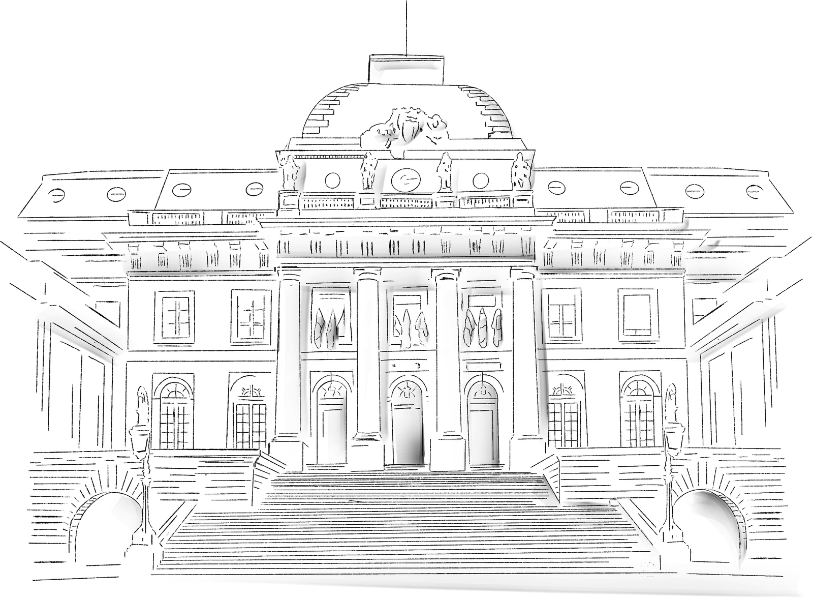 Illustration au trait d'un palais de justice